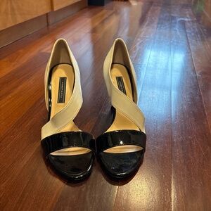 Andrew Kayla Black and White Patent Heels